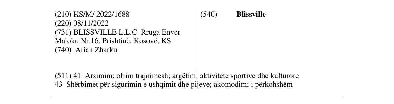 Zëri i markës Blissville në buletin