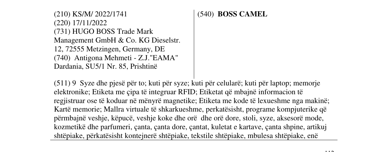 Zëri i markës BOSS CAMEL në buletin