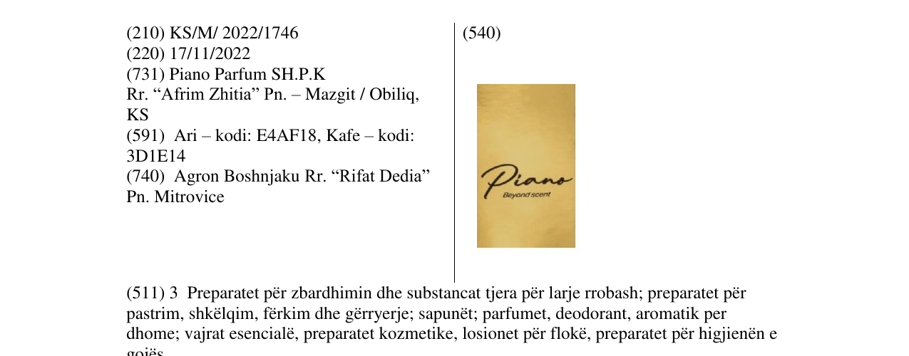 Zëri i markës Piano në buletin