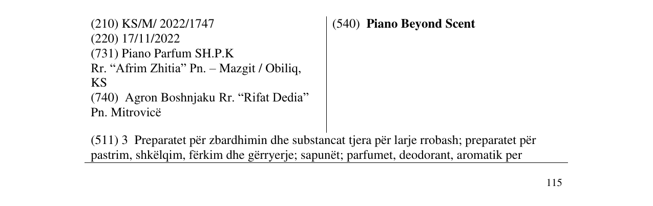 Zëri i markës Piano Beyond Scent në buletin