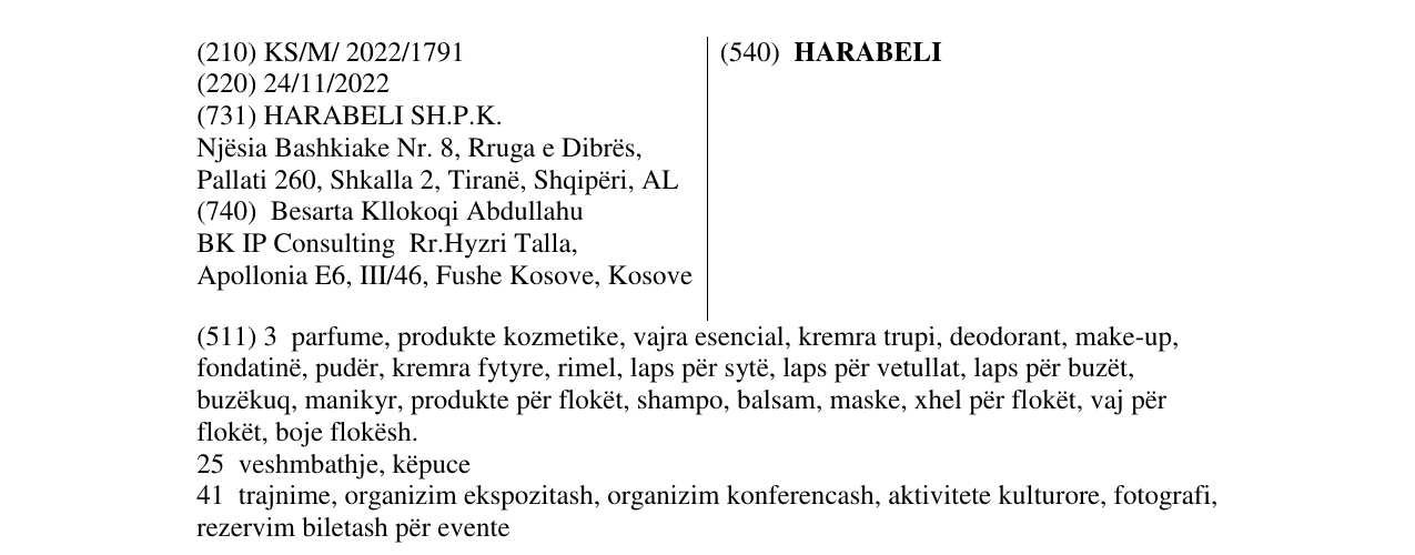 Zëri i markës HARABELI në buletin