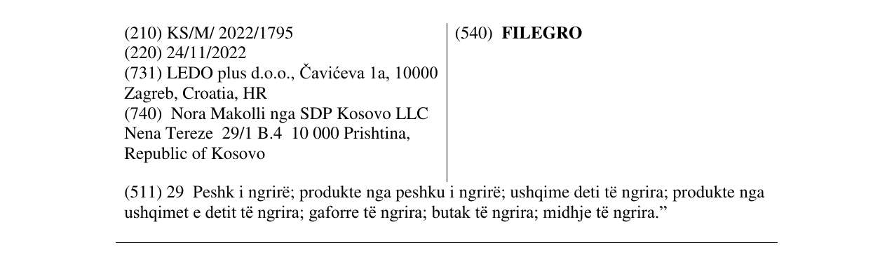 Zëri i markës FILEGRO në buletin