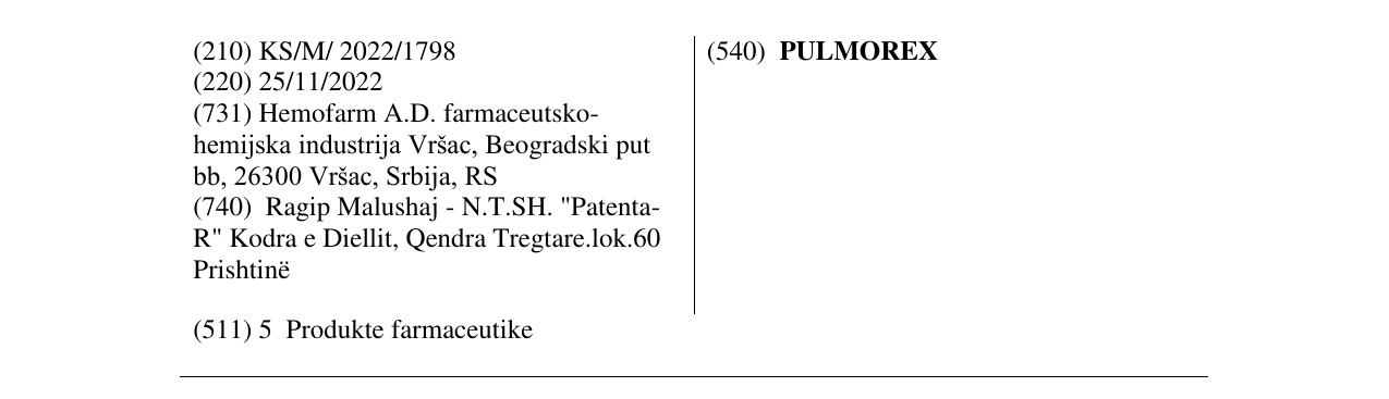 Zëri i markës PULMOREX në buletin