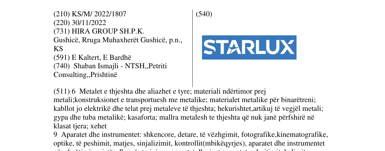 Zëri i markës STARLUX në buletin