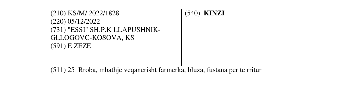 Zëri i markës KINZI në buletin