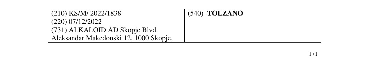Zëri i markës TOLZANO në buletin