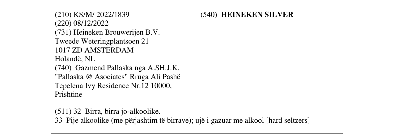 Zëri i markës HEINEKEN SILVER në buletin