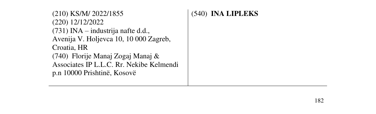 Zëri i markës INA LIPLEKS në buletin