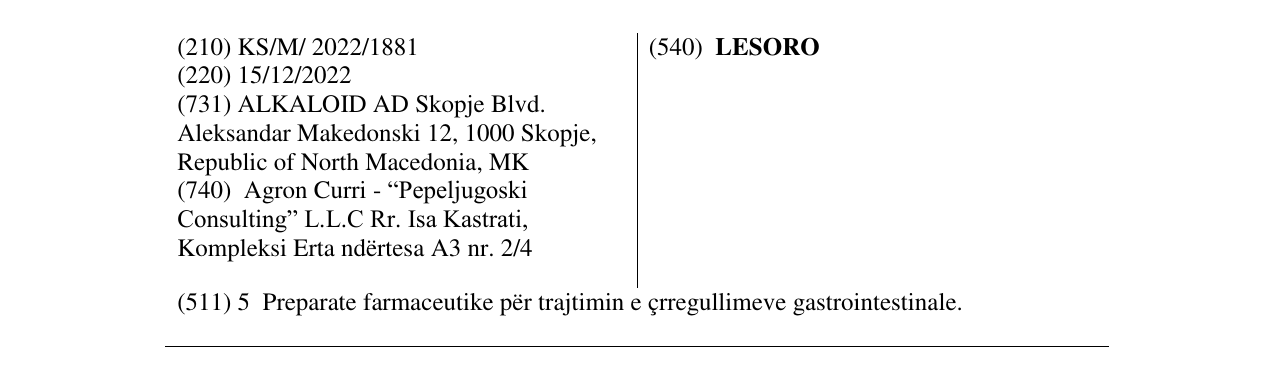 Zëri i markës LESORO në buletin