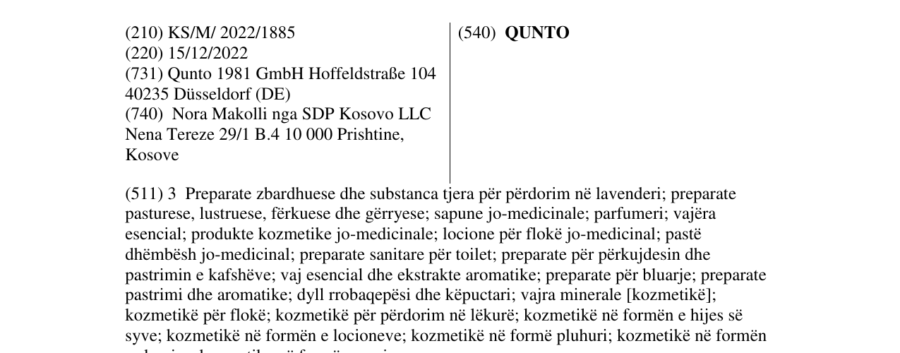 Zëri i markës QUNTO në buletin