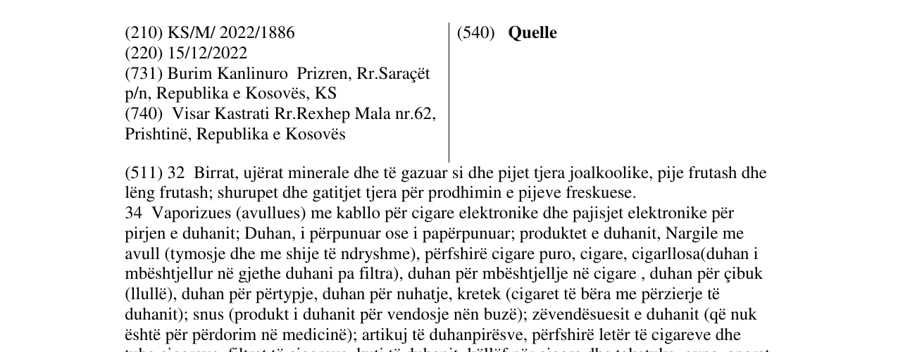 Zëri i markës Quelle në buletin