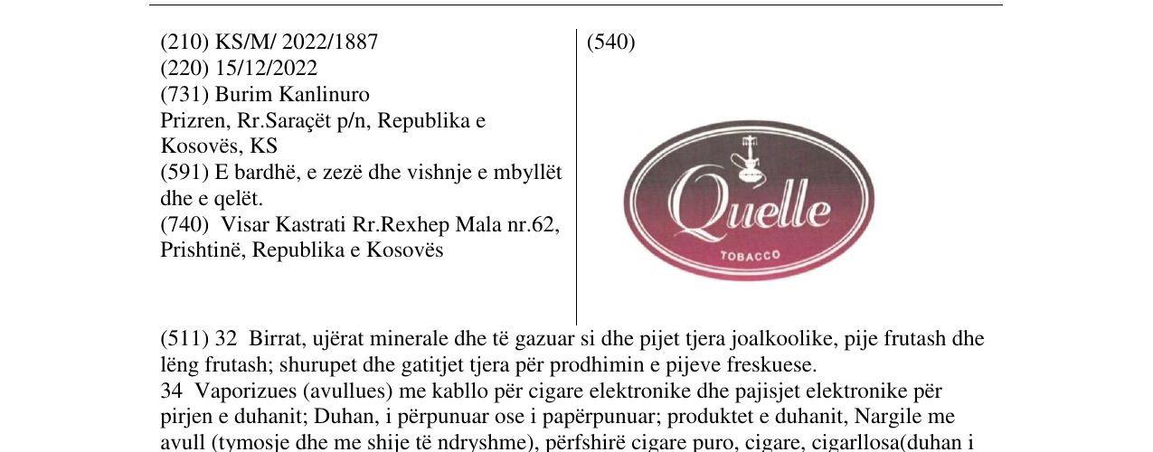 Zëri i markës Quelle në buletin