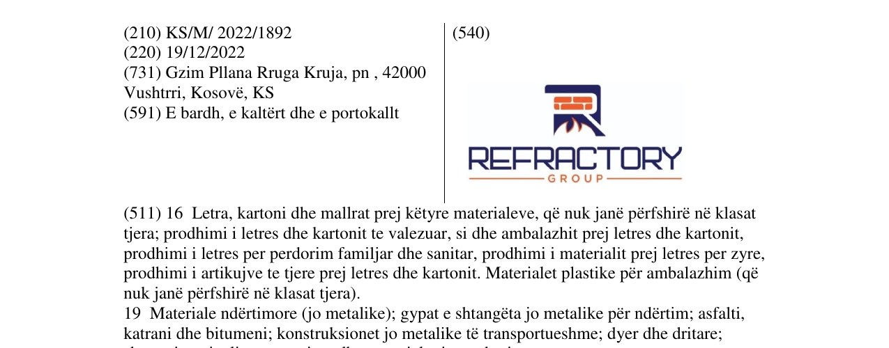 Zëri i markës REFRACTORY në buletin