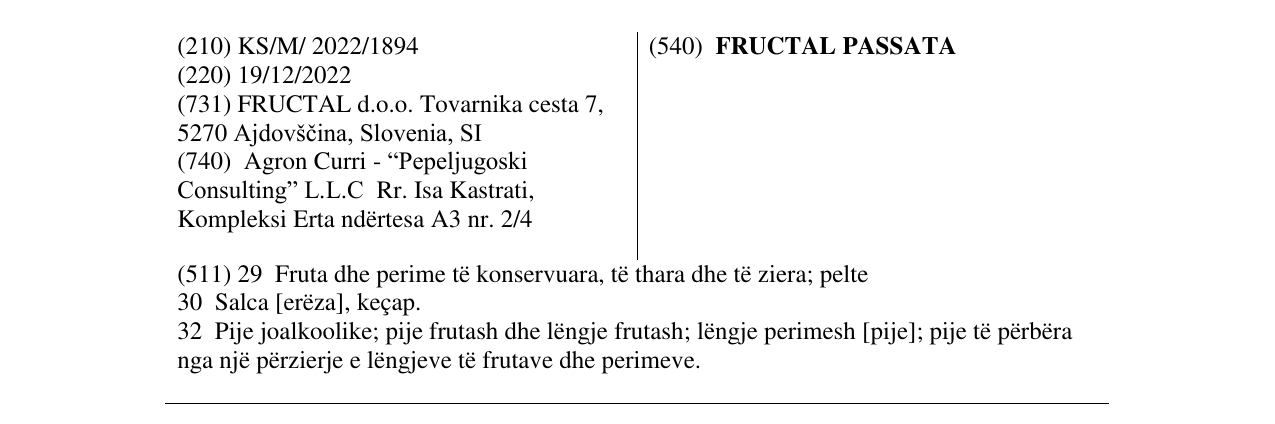 Zëri i markës FRUCTAL PASSATA në buletin