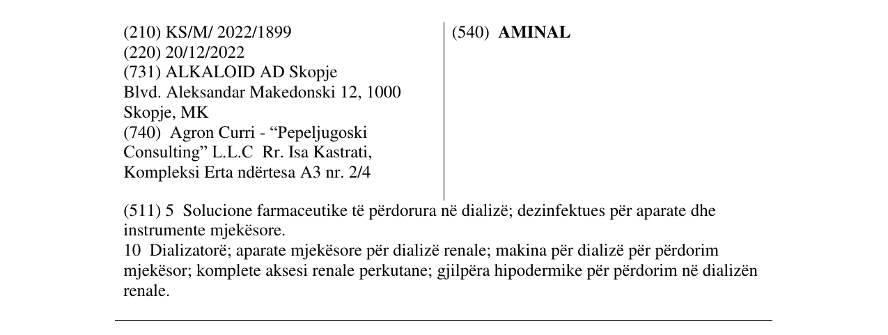 Zëri i markës AMINAL në buletin