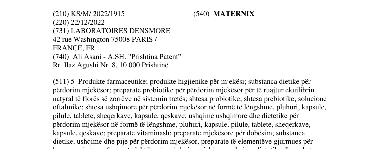 Zëri i markës MATERNIX në buletin