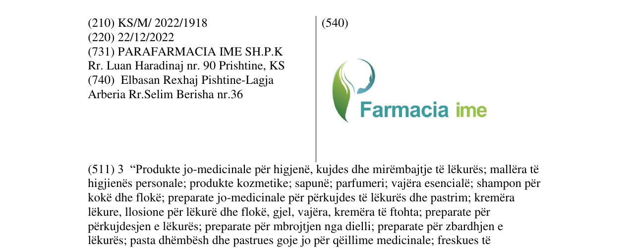 Zëri i markës Farmacia ime në buletin