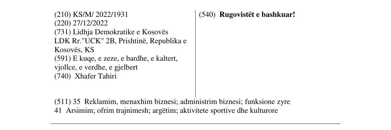Zëri i markës Rugovistët e bashkuar! në buletin