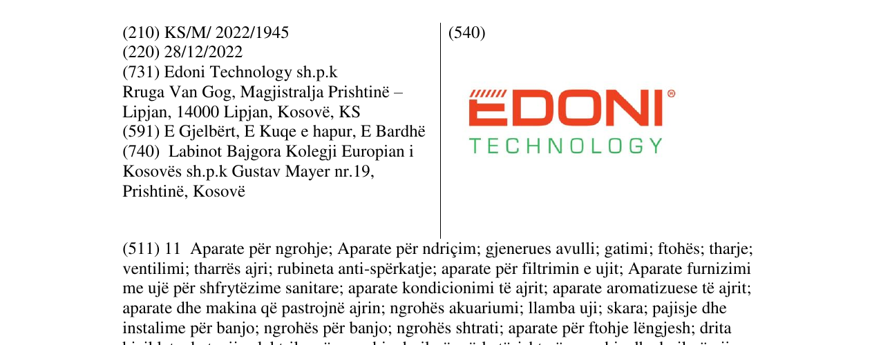 Zëri i markës EDONI TECHNOLOGY në buletin