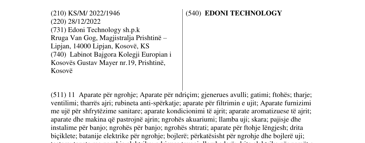 Zëri i markës EDONI TECHNOLOGY në buletin