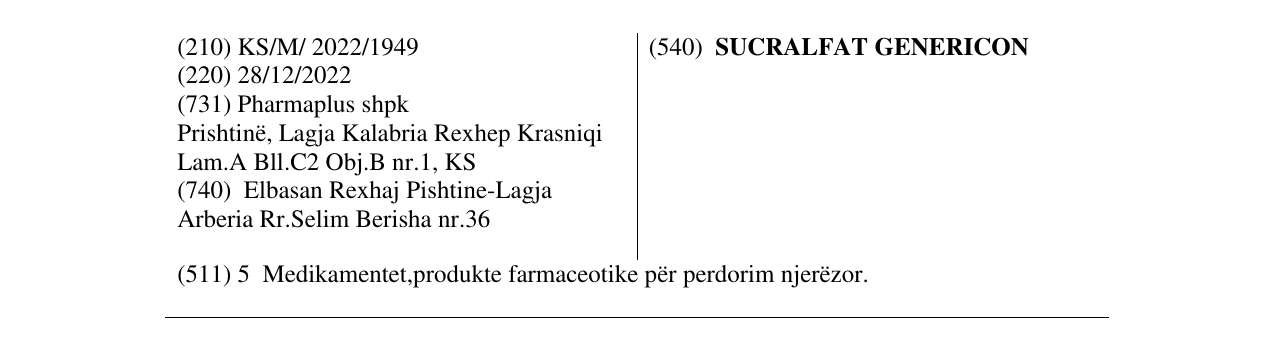 Zëri i markës SUCRALFAT GENERICON në buletin