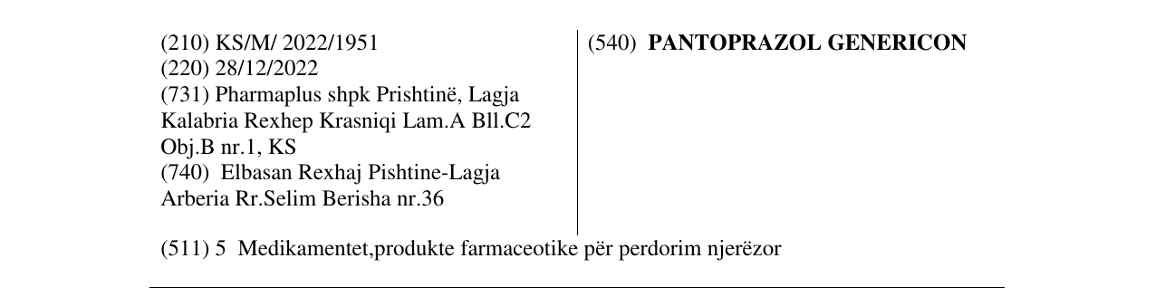 Zëri i markës PANTOPRAZOL GENERICO N në buletin
