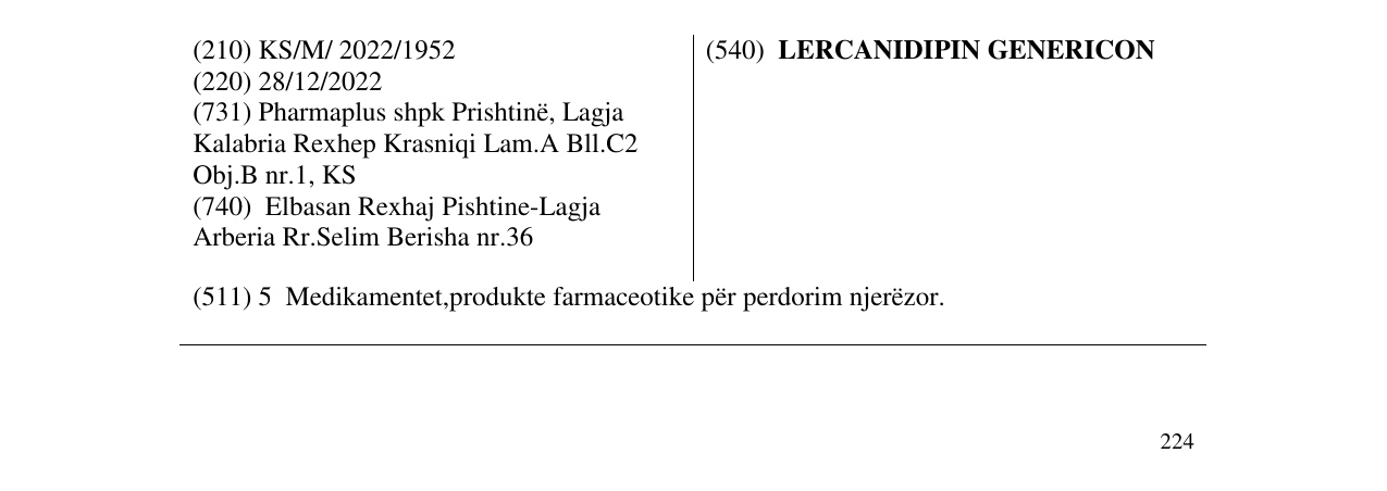 Zëri i markës LERCANIDIPIN GENERICON në buletin