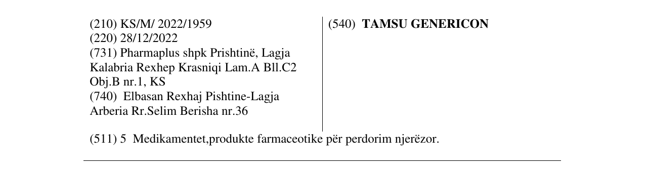 Zëri i markës TAMSU GENERICON në buletin