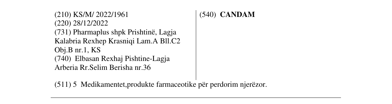 Zëri i markës CANDAM në buletin