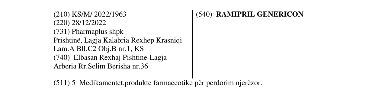 Zëri i markës RAMIPRIL GENERICON në buletin