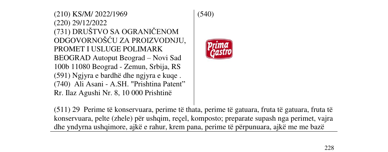 Zëri i markës PRIMA GASTRO në buletin