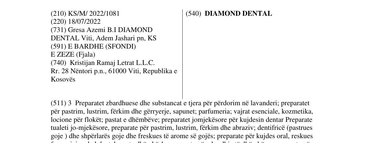 Zëri i markës DIAMOND DENTAL në buletin