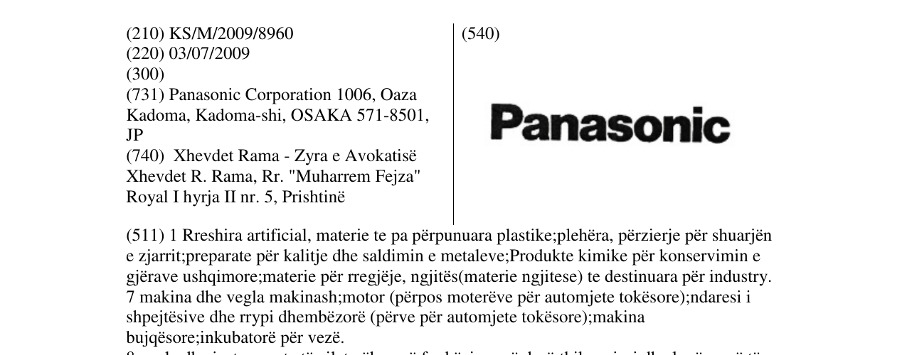 Zëri i markës PANASONIC në buletin