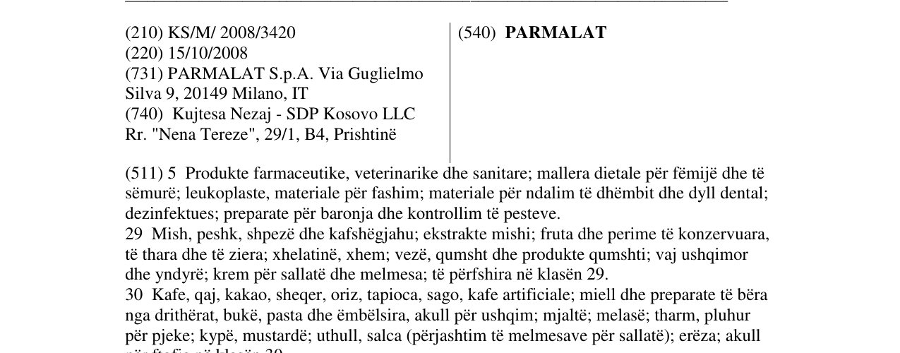 Zëri i markës PARMALAT në buletin