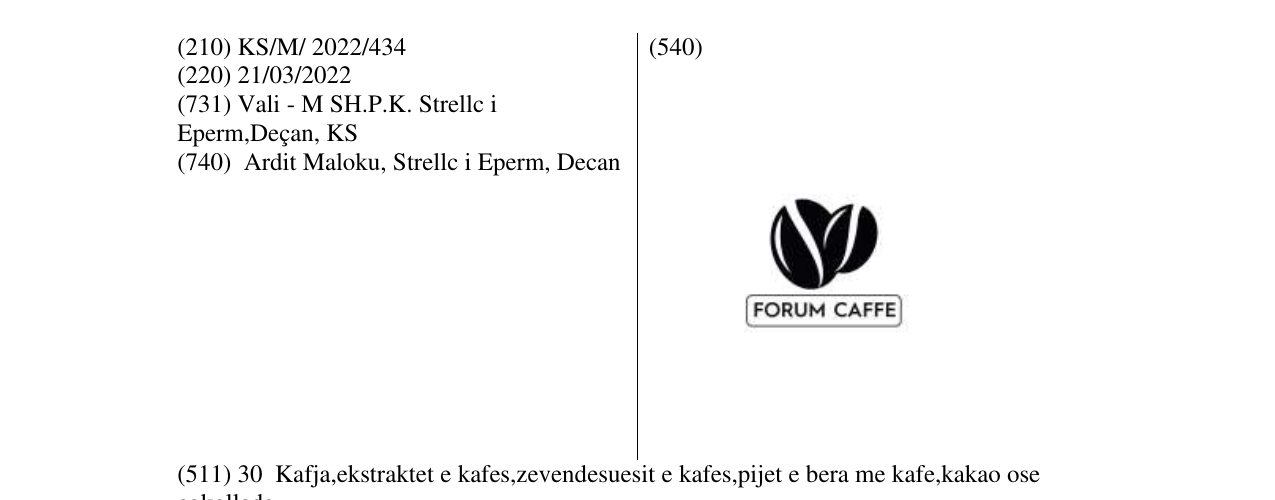 Zëri i markës FORUM CAFFE në buletin