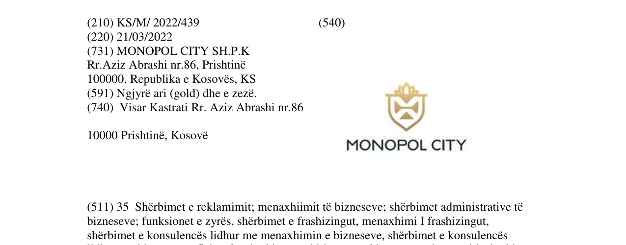 Zëri i markës MONOPOL CITY në buletin