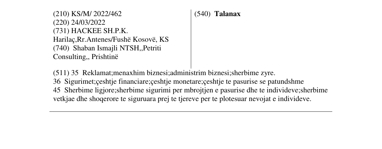 Zëri i markës Talanax në buletin
