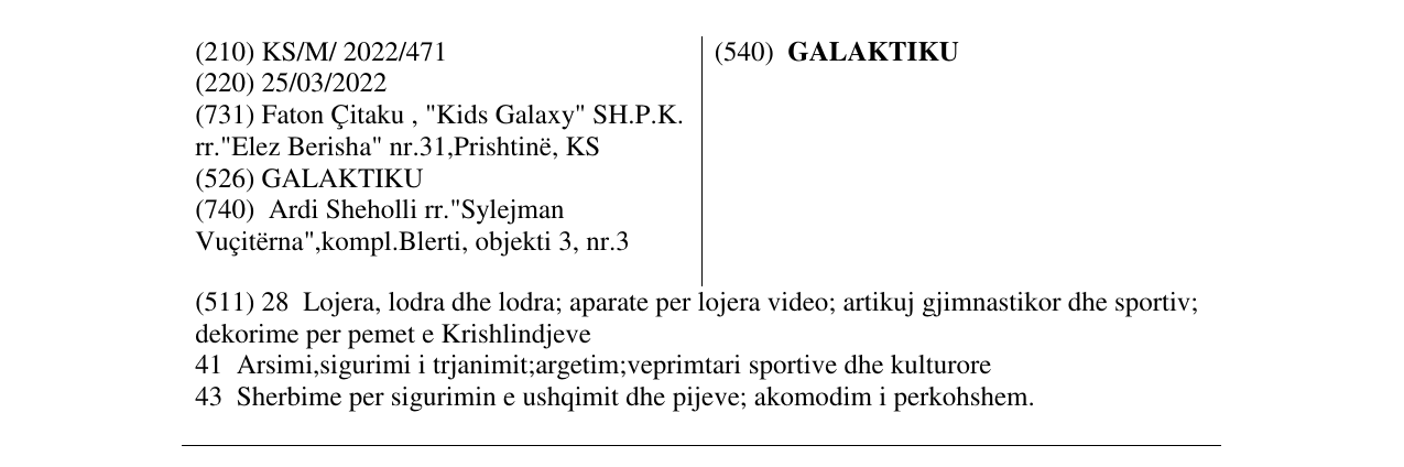 Zëri i markës GALAKTIKU në buletin