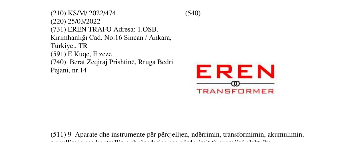 Zëri i markës EREN TRANSFORMER në buletin