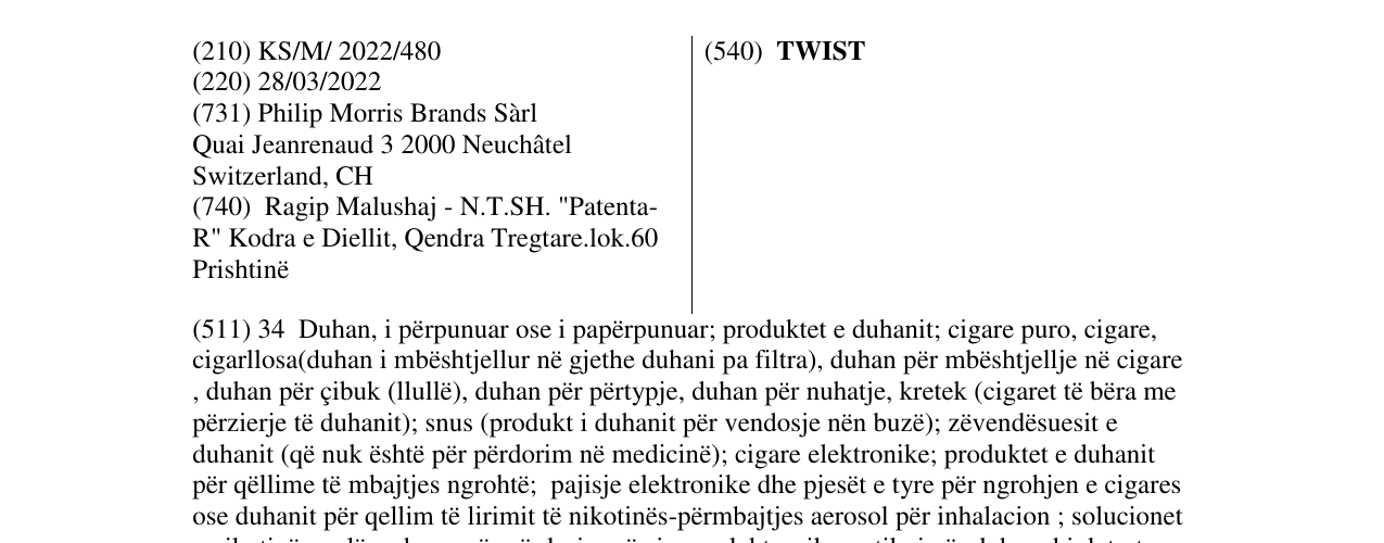 Zëri i markës TWIST në buletin