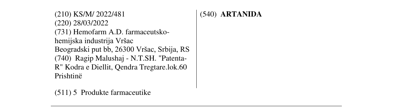 Zëri i markës ARTANIDA në buletin