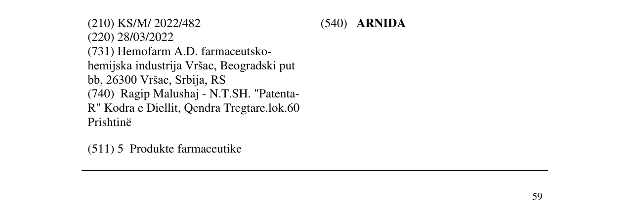 Zëri i markës ARNIDA në buletin