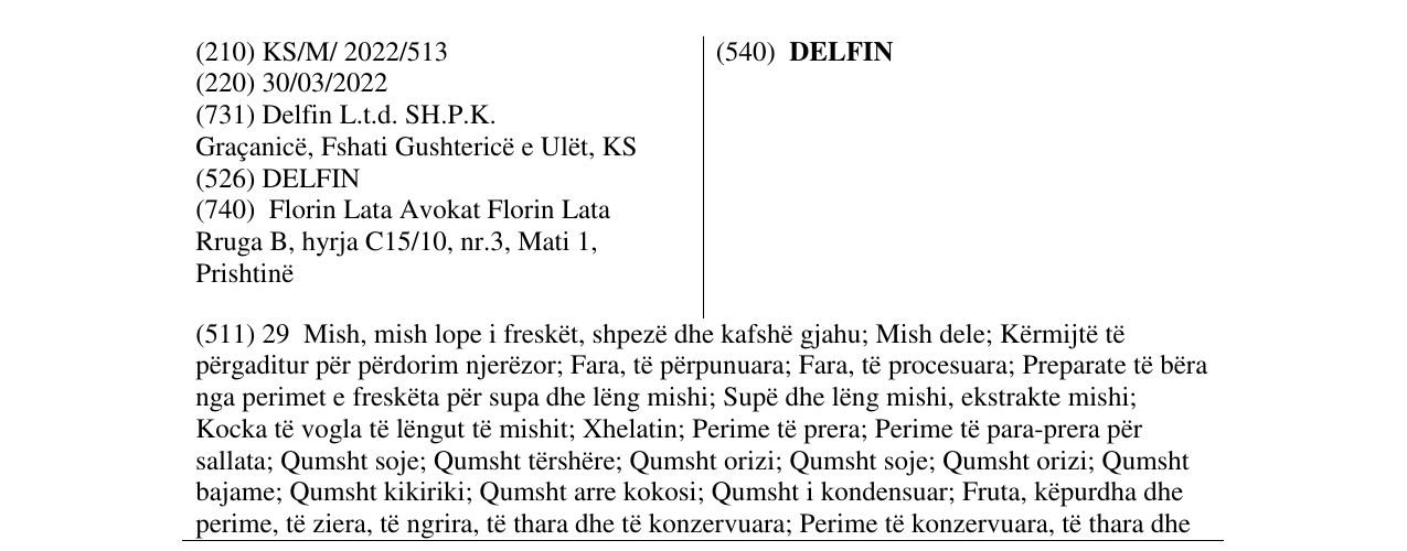 Zëri i markës DELFIN në buletin