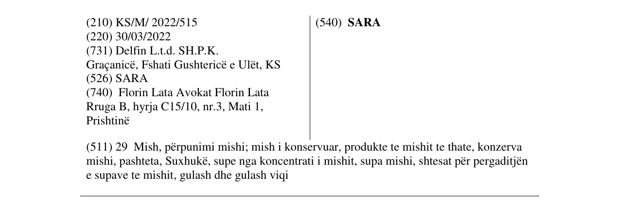 Zëri i markës SARA në buletin