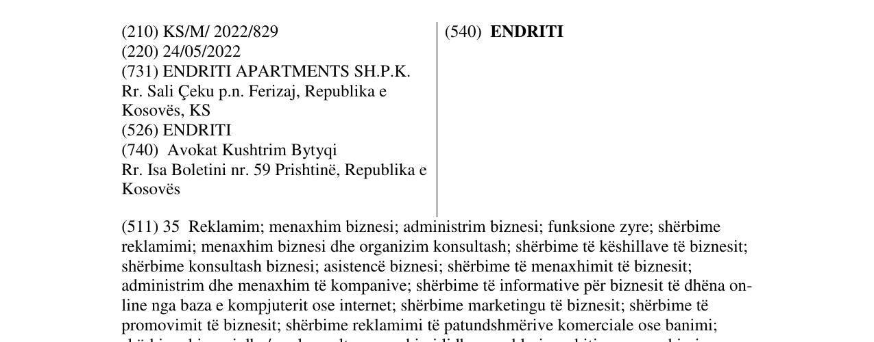 Zëri i markës ENDRITI në buletin