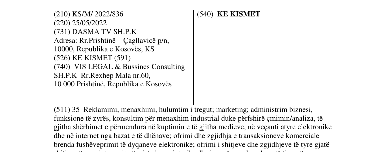 Zëri i markës KE KISMET në buletin