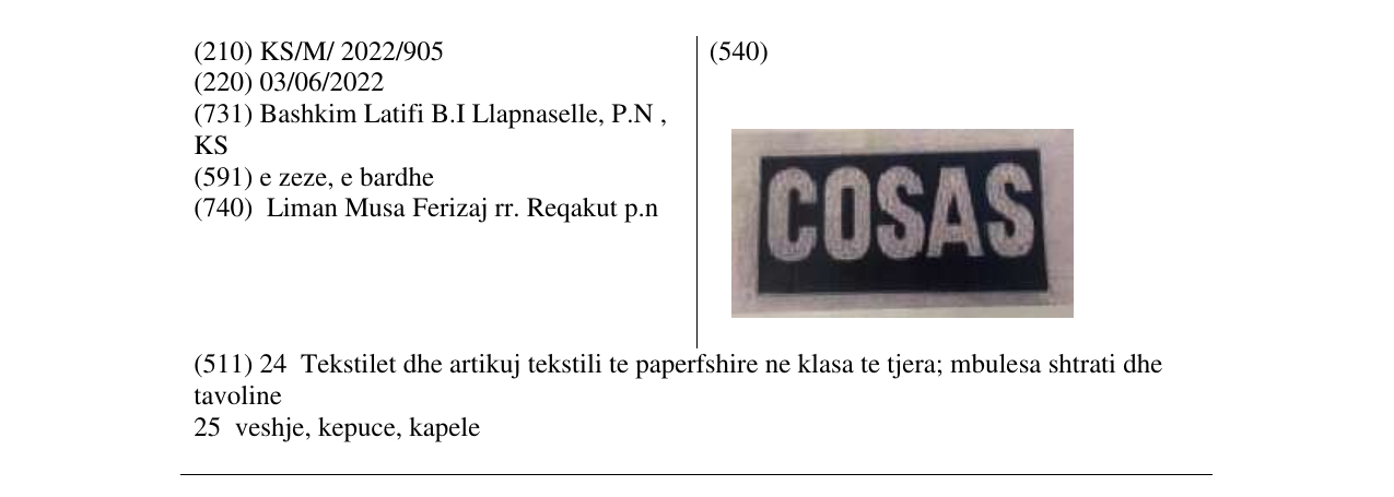 Zëri i markës COSAS në buletin