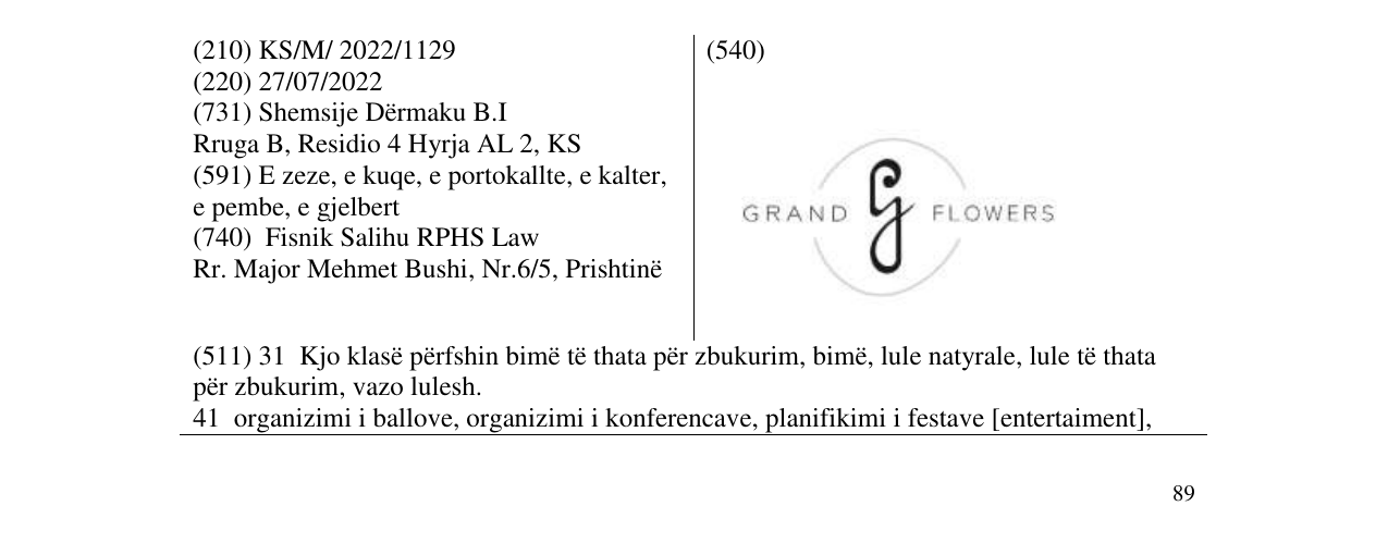 Zëri i markës GRAND FLOWERS në buletin
