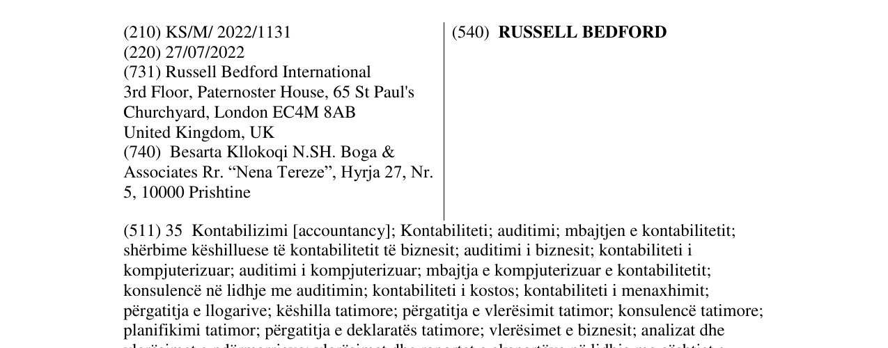 Zëri i markës RUSSELL BEDFORD në buletin