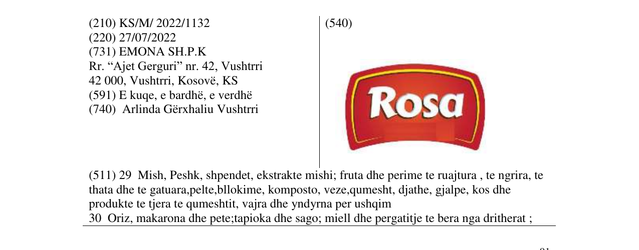 Zëri i markës Rosa në buletin